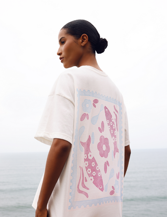 Camiseta Easysummer OPHIA × easypeople – estampado Bold Flowers en espalda, algodón oversize, Easy Summer

