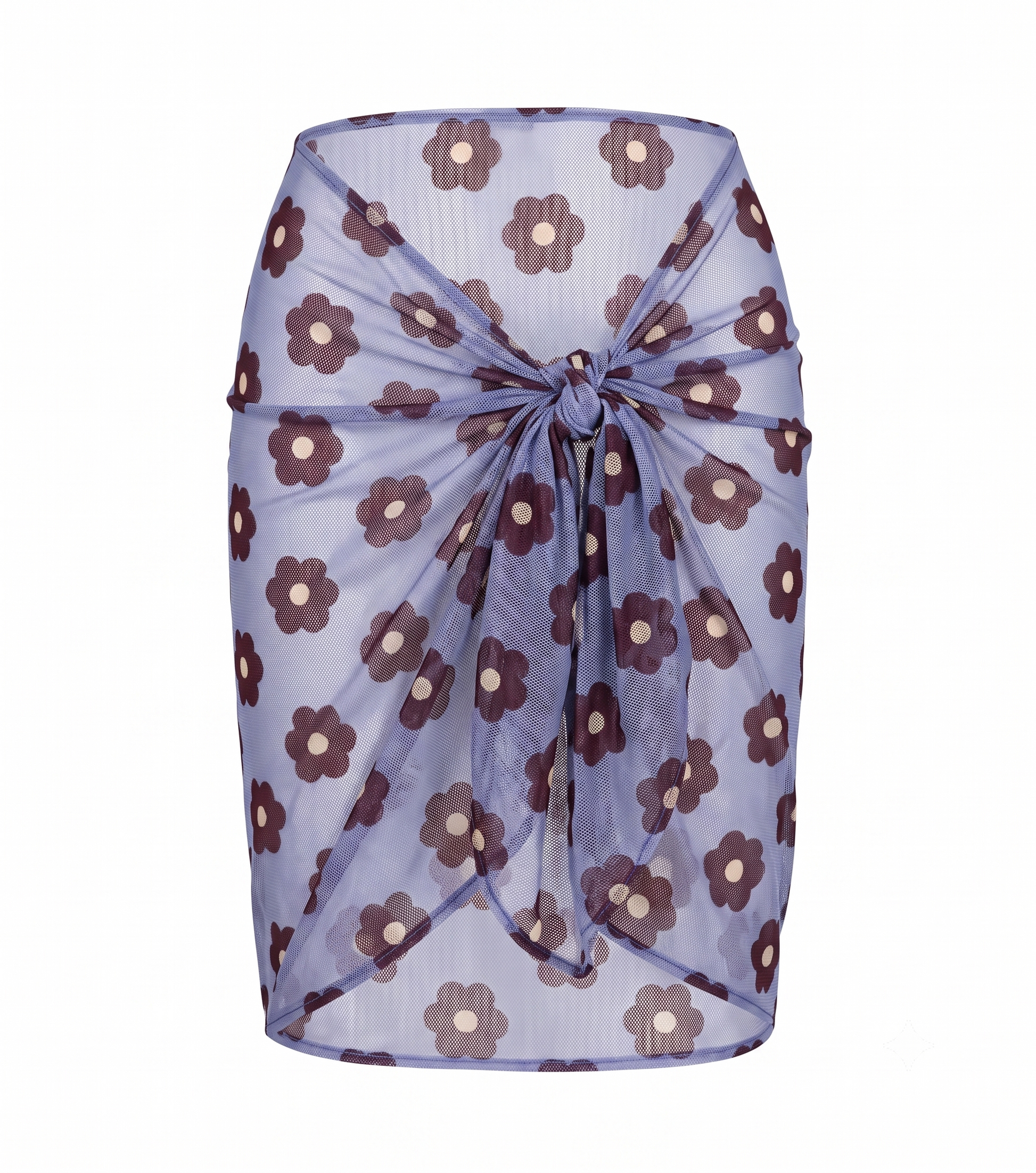 Pareo Mini Flowers OPHIA × easypeople – tela semitransparente azul lavanda con flores vino, talla única
